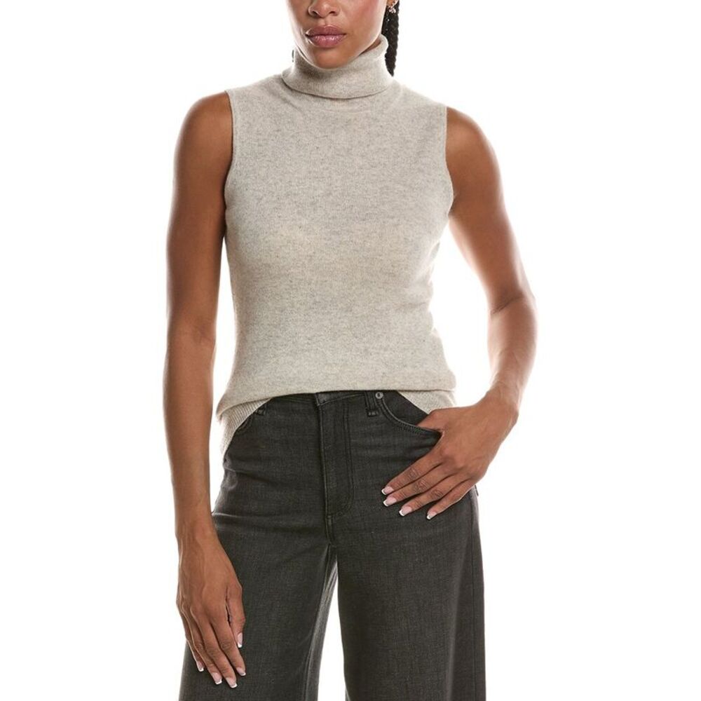 Forte Cashmere Womens Basic Sleeveless Turtleneck 100% Cashmere Sweater, Grey